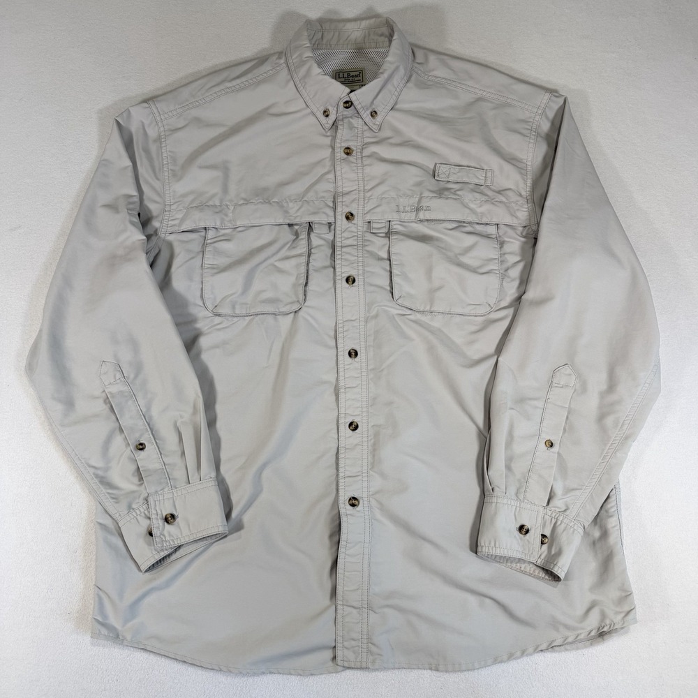 LL Bean Men's Gray Large Tropicwear Vented Fishing Short Sleeve Button Up Shirt - Picture 2 of 5